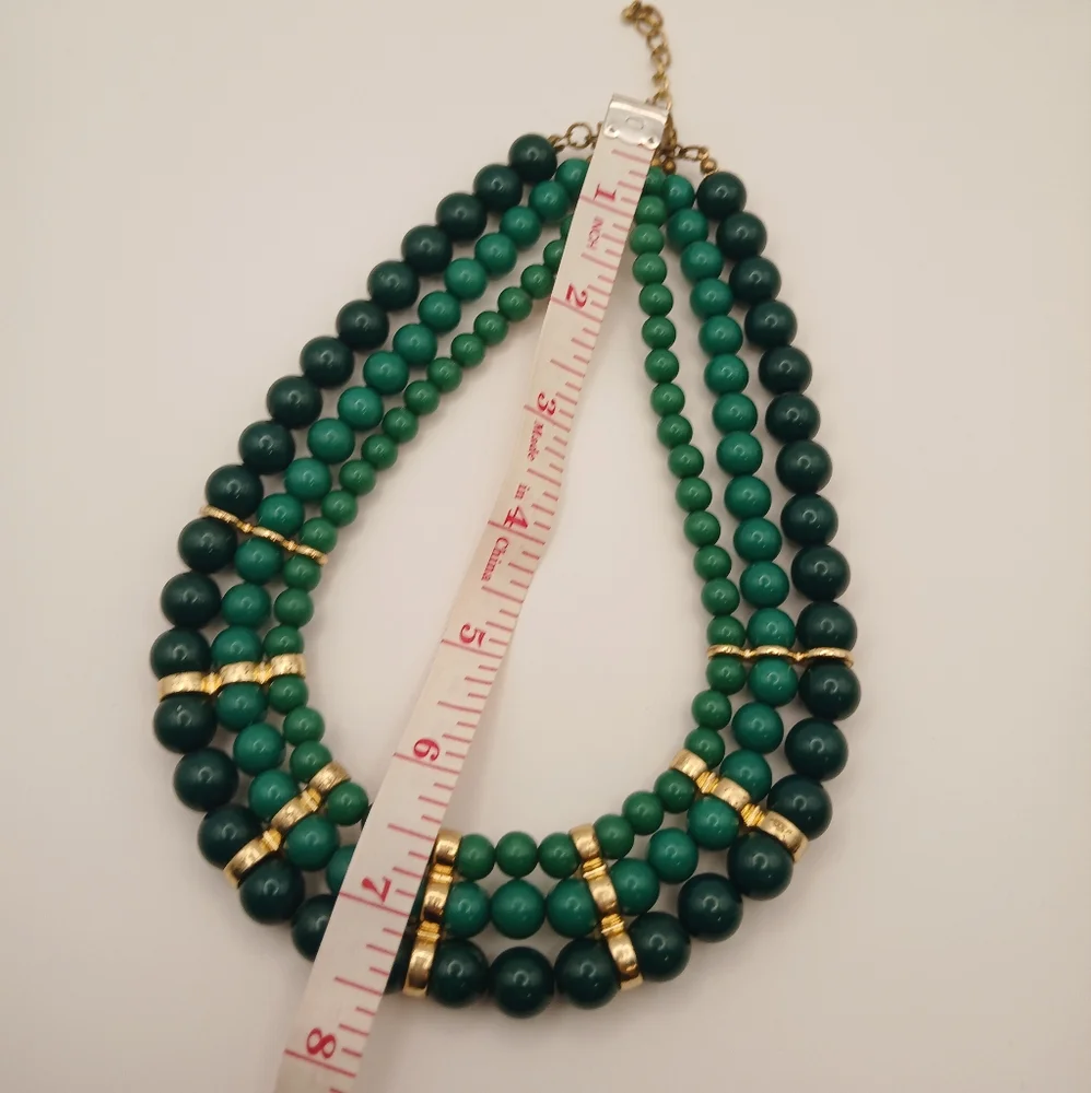 Green Triple Beaded Necklace‎ With Matching Earrings